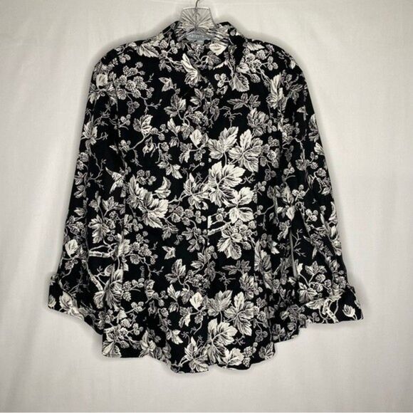 Foxcroft Black and White Leaves Button Down Shirt size 18 - Picture 2 of 6